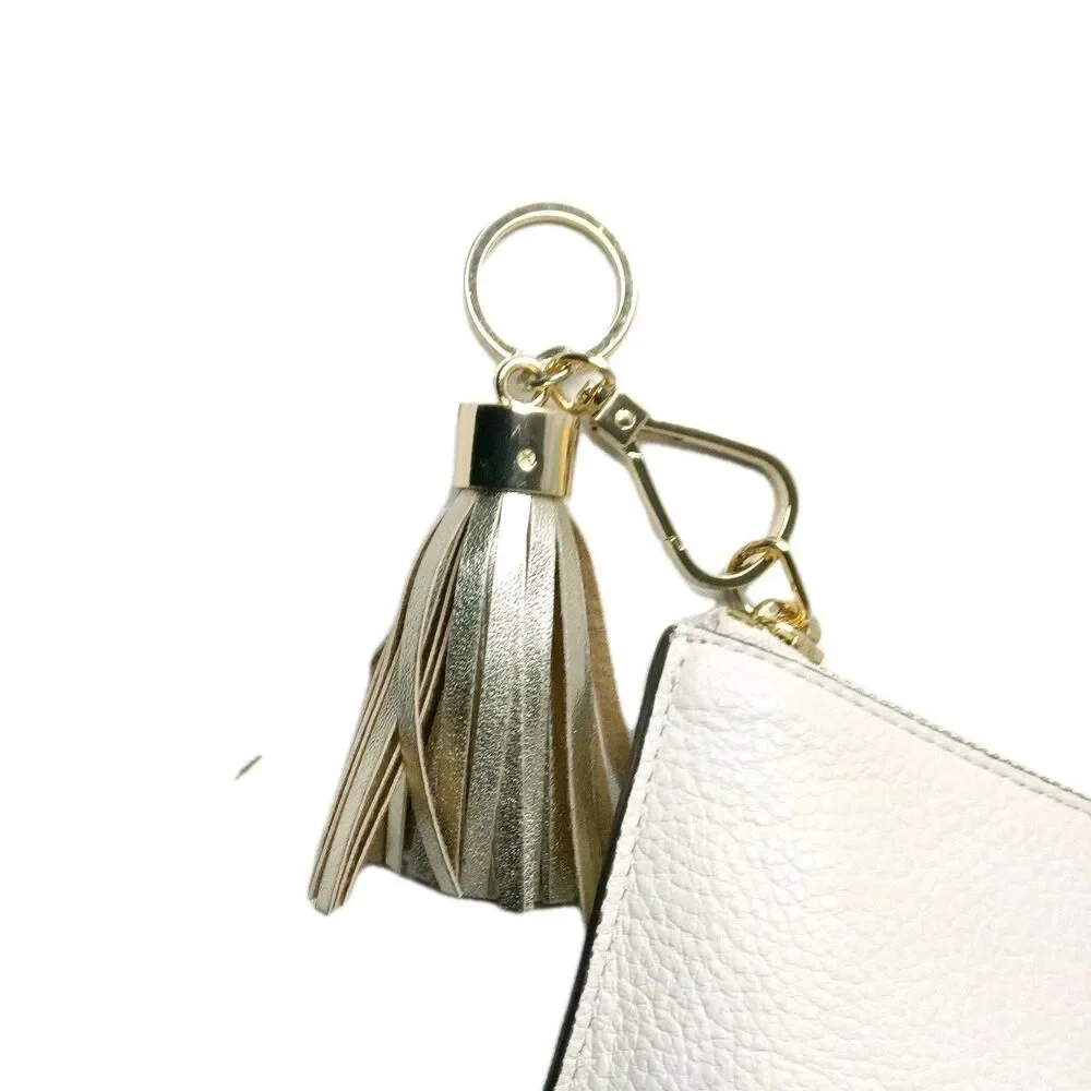 Michael Kors  Leather Clutch Purse Off White Tassel & Key Ring Accents